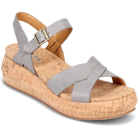 Korks Kalie Light Blue Leather Strappy Cork Platform Sandal - Picture 1 of 11